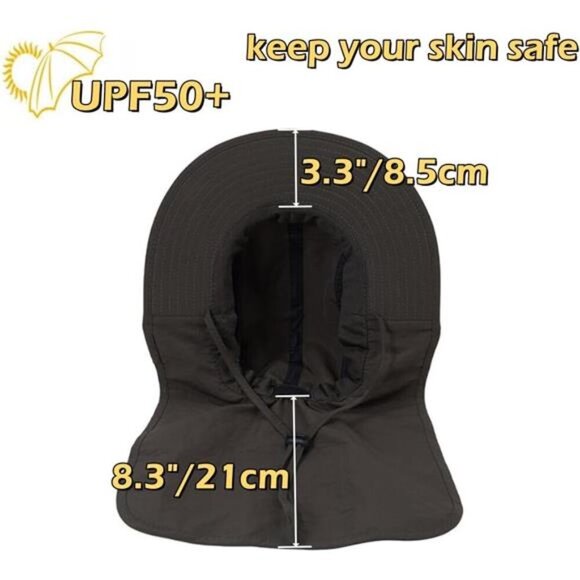 Mens Mesh Flap Sun Hat UPF50+ Wide Brim Breathable Outdoor Fishing Cap - Picture 2 of 6